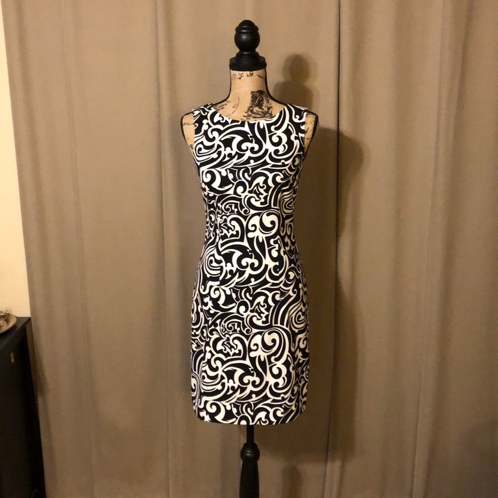 Black and white shift dress